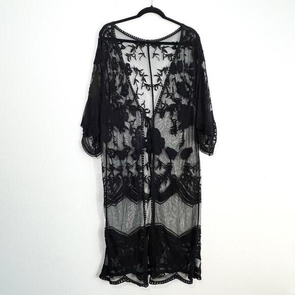 Unbranded Lace Kimono Womens L Beach Coverup Dark Coquette Boho Duster Sheer - Picture 1 of 5